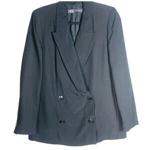 Zara Women's Black Double-Breasted Blazer Size XS - Classic & Chic